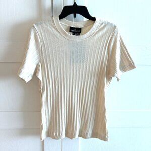 Vtg Carol Little Ribbed Knit Top Crew Neck  Ivory Short Sleeve Casual Tee NWT